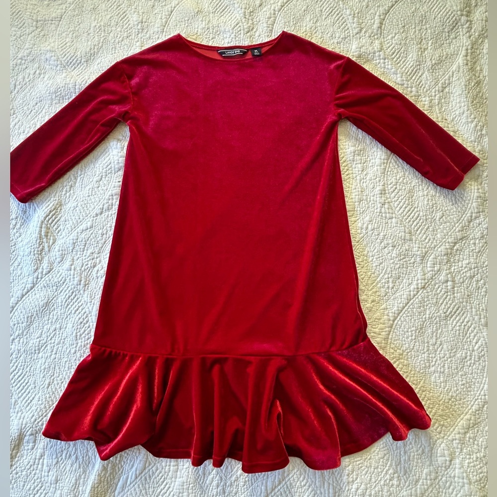 Lands End Girls Red Velvet Ruffle Holiday Dress Size 10/12. Nice!